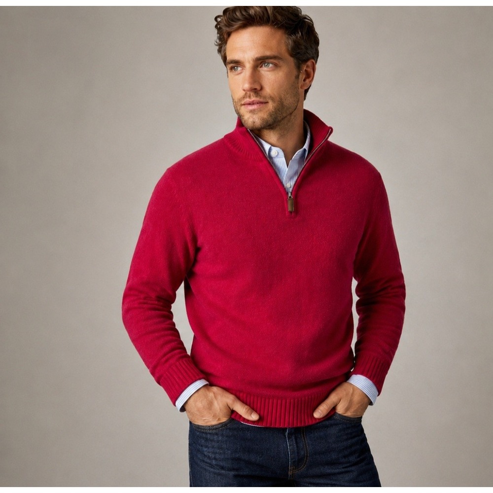 J.Crew Mens Red 100% Lambswool Preppy Heritage Quarter Zip Pullover Sweater M